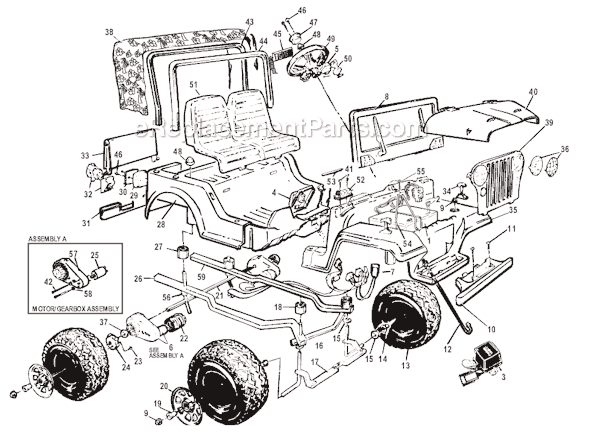Page A Diagram and Parts List for 76821-9993  Power Wheels Ride-On Cars